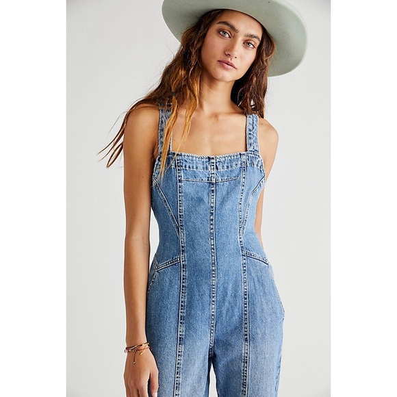 NEW Free People We The Free Kendra Orchid Blue Denim Jumpsuit - Picture 3 of 9